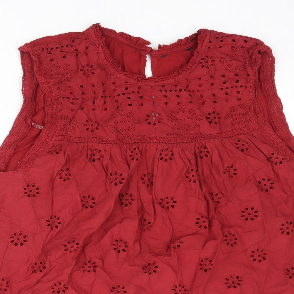 NEXT Womens Red 100% Cotton Basic Blouse Size 20 Round Neck - Broderie Anglaise