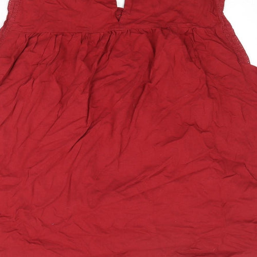 NEXT Womens Red 100% Cotton Basic Blouse Size 20 Round Neck - Broderie Anglaise