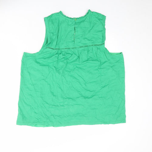 NEXT Womens Green Cotton Basic Blouse Size 20 Round Neck - Broderie Anglaise Details