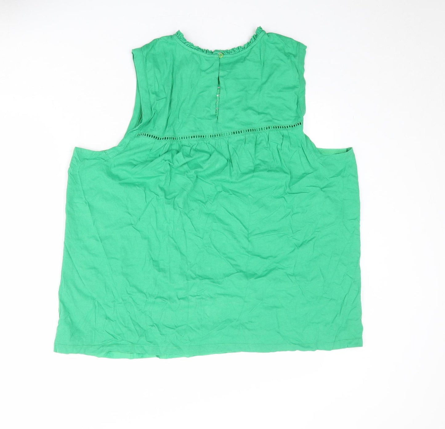 NEXT Womens Green Cotton Basic Blouse Size 20 Round Neck - Broderie Anglaise Details