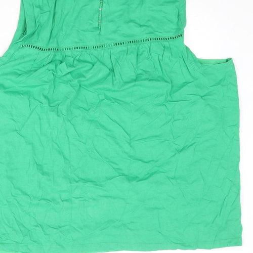 NEXT Womens Green Cotton Basic Blouse Size 20 Round Neck - Broderie Anglaise Details
