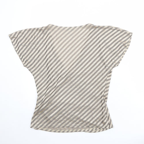 Marks and Spencer Womens Beige Striped Acetate Wrap Blouse Size 14 V-Neck