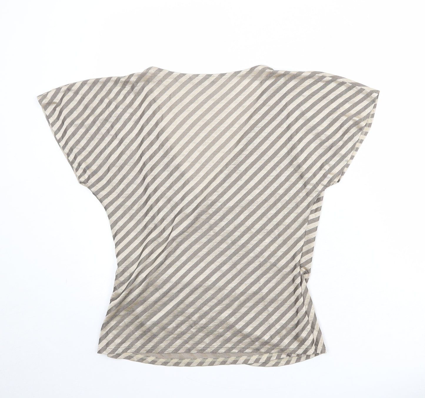 Marks and Spencer Womens Beige Striped Acetate Wrap Blouse Size 14 V-Neck