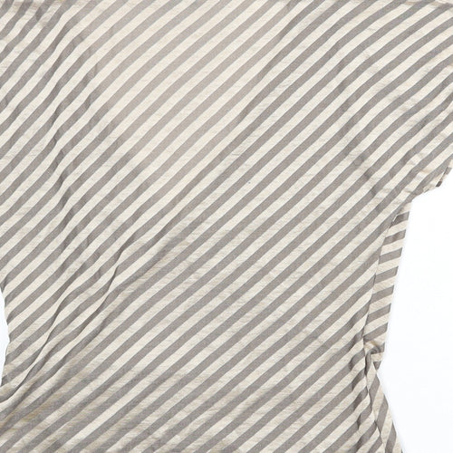 Marks and Spencer Womens Beige Striped Acetate Wrap Blouse Size 14 V-Neck