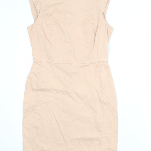 French Connection Womens Pink Cotton Shift Size 10 Round Neck Zip
