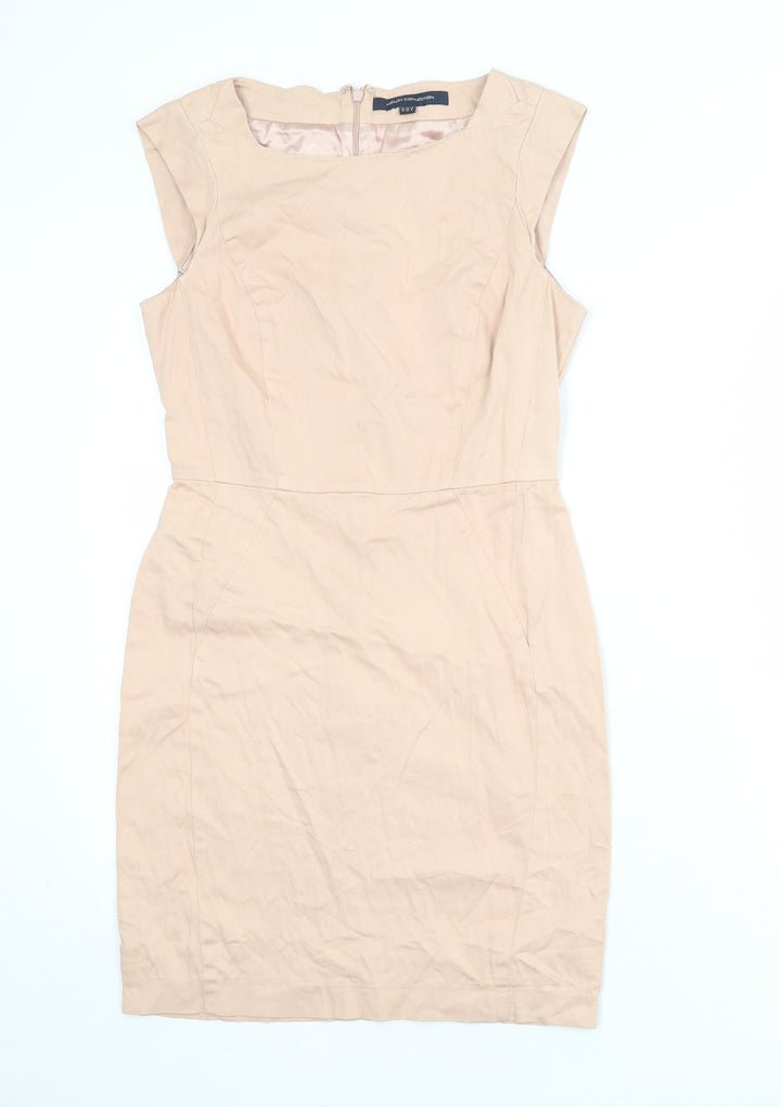 French Connection Womens Pink Cotton Shift Size 10 Round Neck Zip