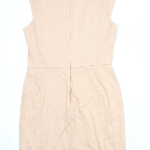 French Connection Womens Pink Cotton Shift Size 10 Round Neck Zip