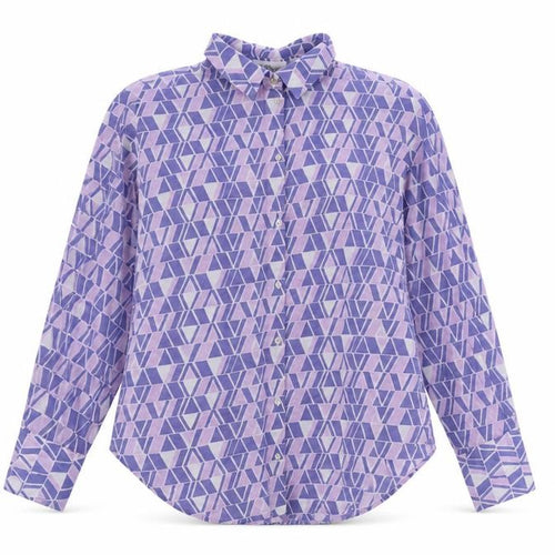 Mango Womens Purple Geometric Cotton Basic Button-Up Size S Collared