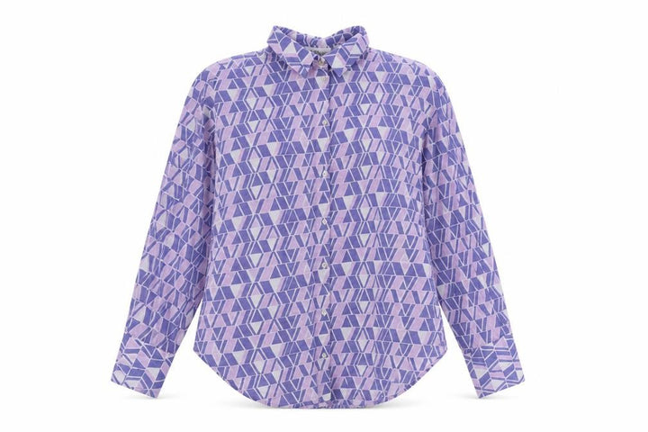 Mango Womens Purple Geometric Cotton Basic Button-Up Size S Collared