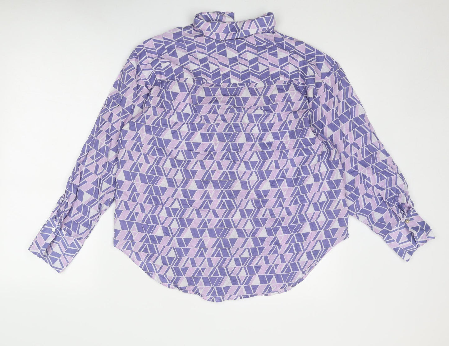 Mango Womens Purple Geometric Cotton Basic Button-Up Size S Collared
