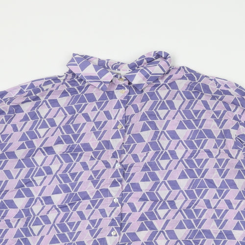 Mango Womens Purple Geometric Cotton Basic Button-Up Size S Collared