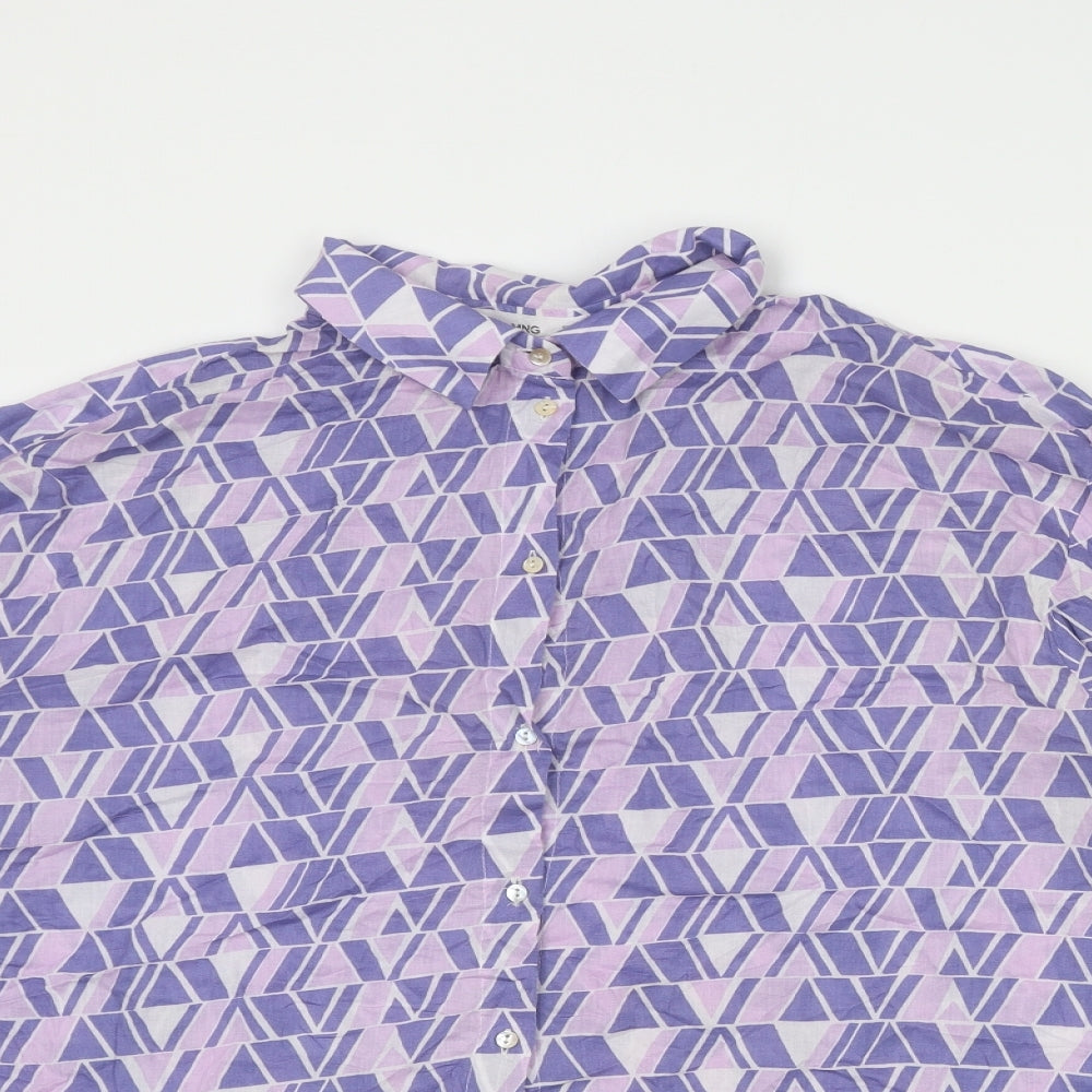 Mango Womens Purple Geometric Cotton Basic Button-Up Size S Collared