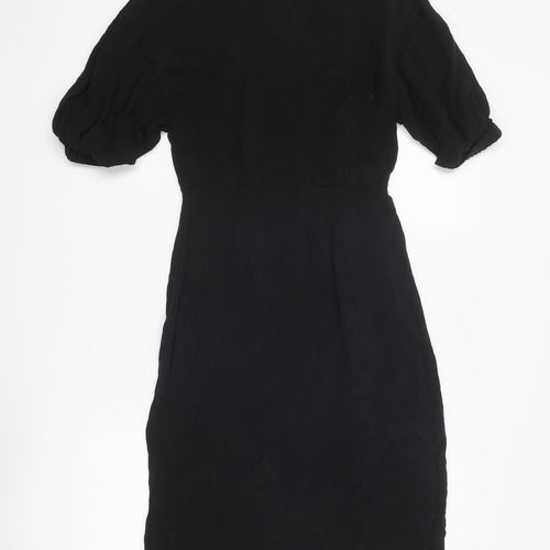 H&M Womens Black Cupro A-Line Size 4 Round Neck Zip