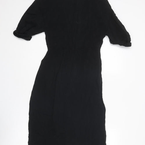 H&M Womens Black Cupro A-Line Size 4 Round Neck Zip