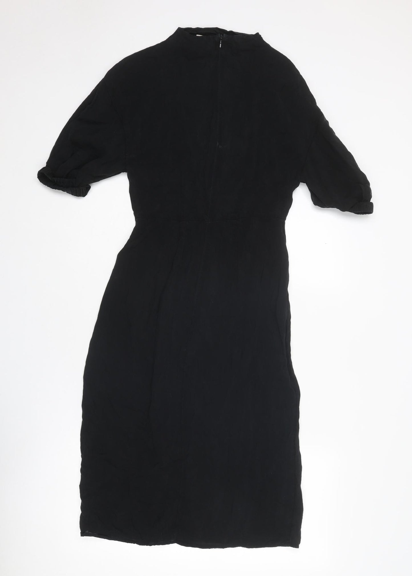 H&M Womens Black Cupro A-Line Size 4 Round Neck Zip