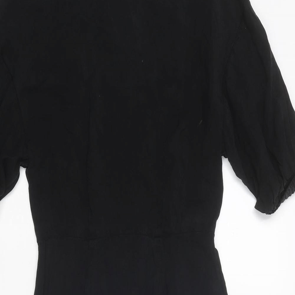H&M Womens Black Cupro A-Line Size 4 Round Neck Zip