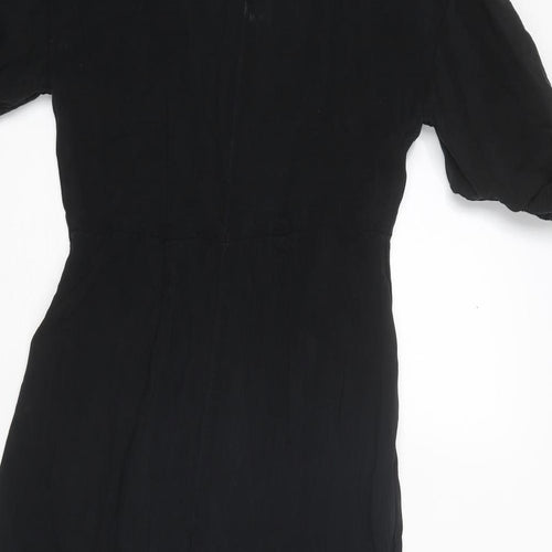 H&M Womens Black Cupro A-Line Size 4 Round Neck Zip
