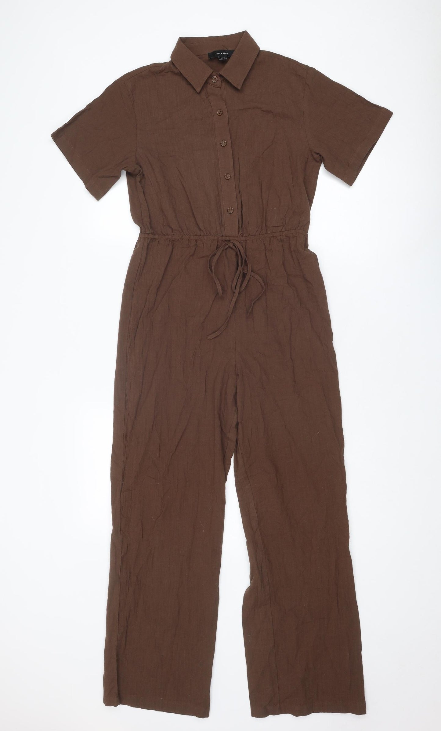 Lola May Womens Brown Cotton Jumpsuit One-Piece Size 12 Button