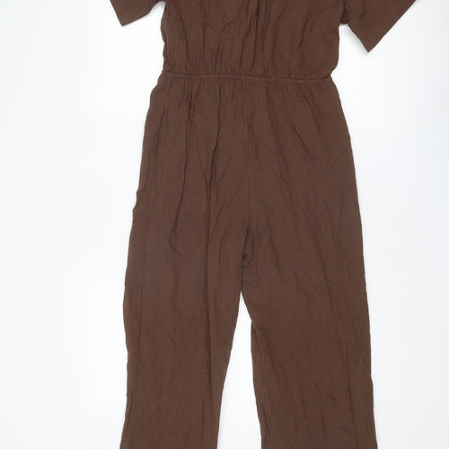 Lola May Womens Brown Cotton Jumpsuit One-Piece Size 12 Button