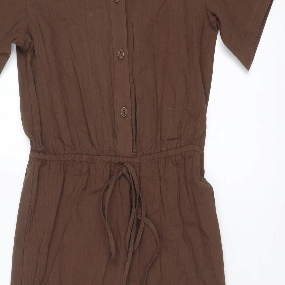 Lola May Womens Brown Cotton Jumpsuit One-Piece Size 12 Button
