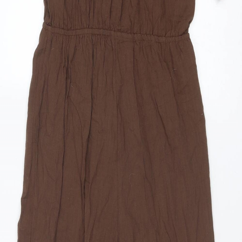 Lola May Womens Brown Cotton Jumpsuit One-Piece Size 12 Button