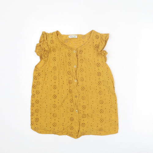 MIA Womens Yellow Cotton Basic Button-Up Size S Boat Neck