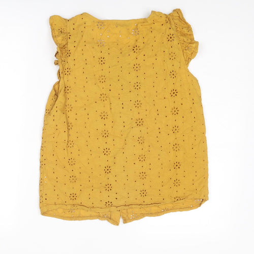 MIA Womens Yellow Cotton Basic Button-Up Size S Boat Neck