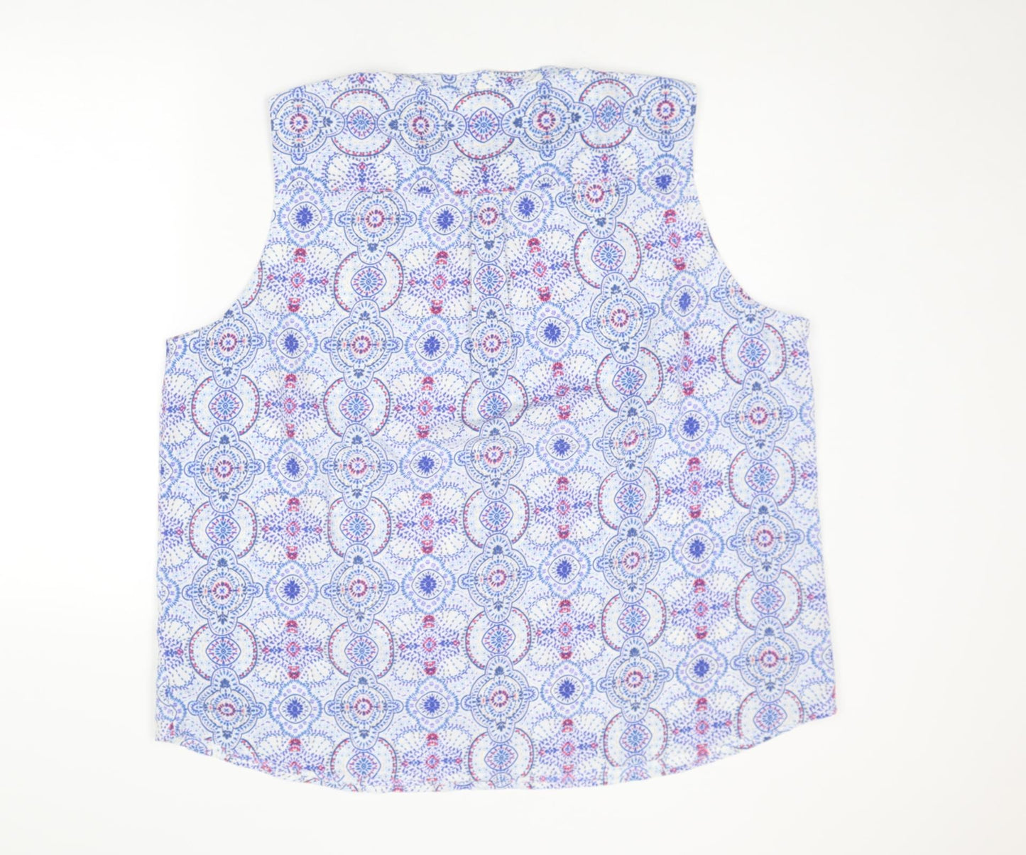 M&Co Womens Blue Geometric Polyester Basic Button-Up Size 24 Round Neck - Mosaic Print