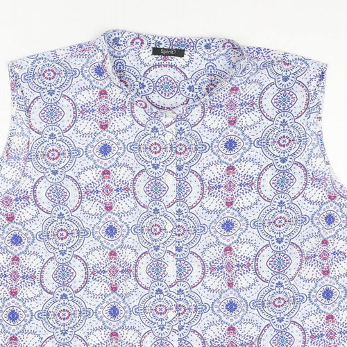 M&Co Womens Blue Geometric Polyester Basic Button-Up Size 24 Round Neck - Mosaic Print