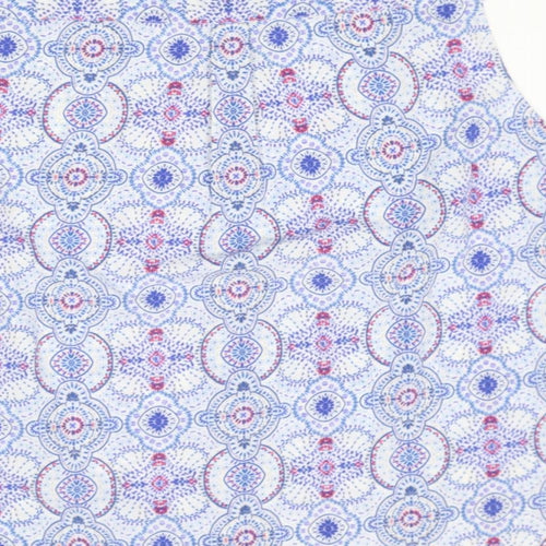 M&Co Womens Blue Geometric Polyester Basic Button-Up Size 24 Round Neck - Mosaic Print