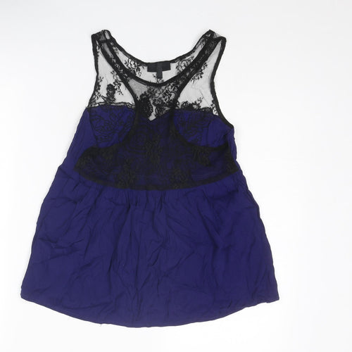 Topshop Womens Blue Viscose Basic Tank Size 8 Boat Neck - Lace Detail