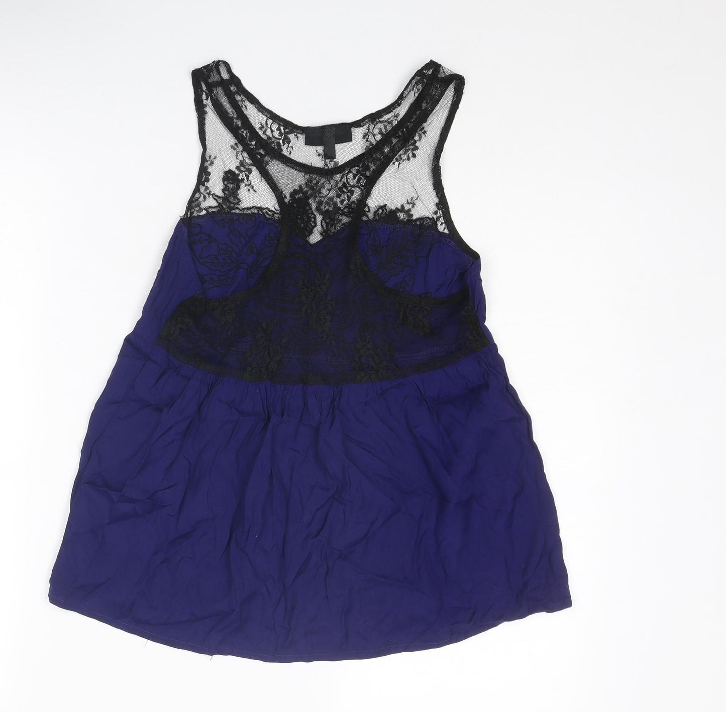 Topshop Womens Blue Viscose Basic Tank Size 8 Boat Neck - Lace Detail