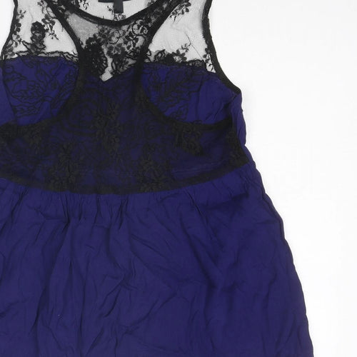 Topshop Womens Blue Viscose Basic Tank Size 8 Boat Neck - Lace Detail