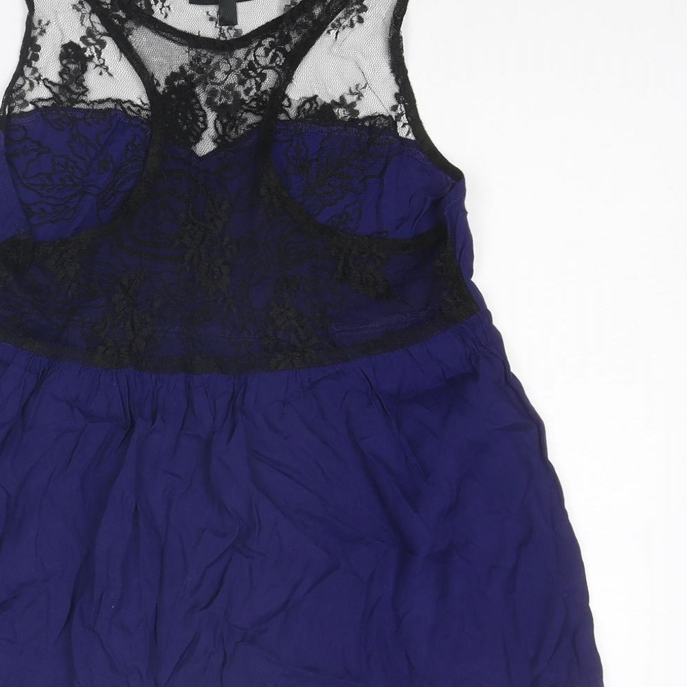 Topshop Womens Blue Viscose Basic Tank Size 8 Boat Neck - Lace Detail