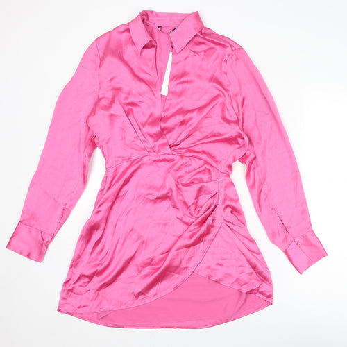 Zara Womens Pink Polyester A-Line Size M Collared Zip
