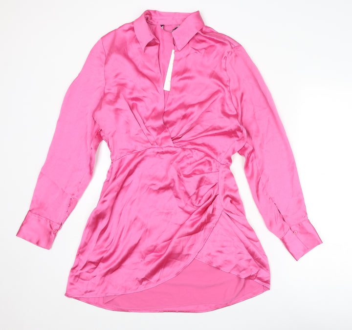 Zara Womens Pink Polyester A-Line Size M Collared Zip