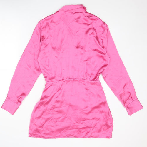 Zara Womens Pink Polyester A-Line Size M Collared Zip