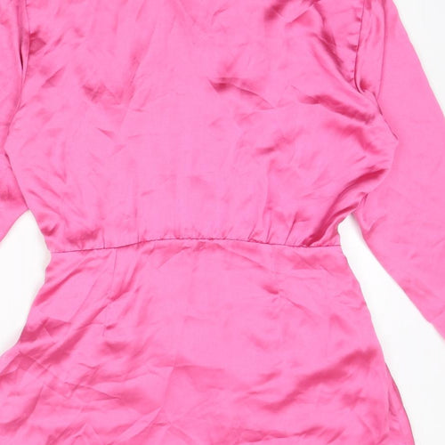 Zara Womens Pink Polyester A-Line Size M Collared Zip