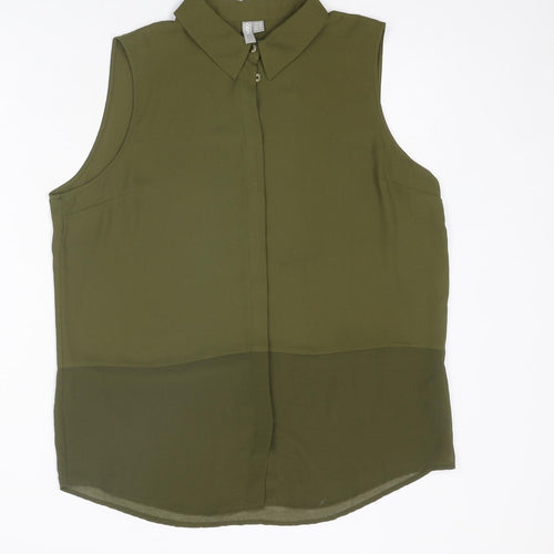 ASOS Womens Green Polyester Basic Button-Up Size 12 Collared