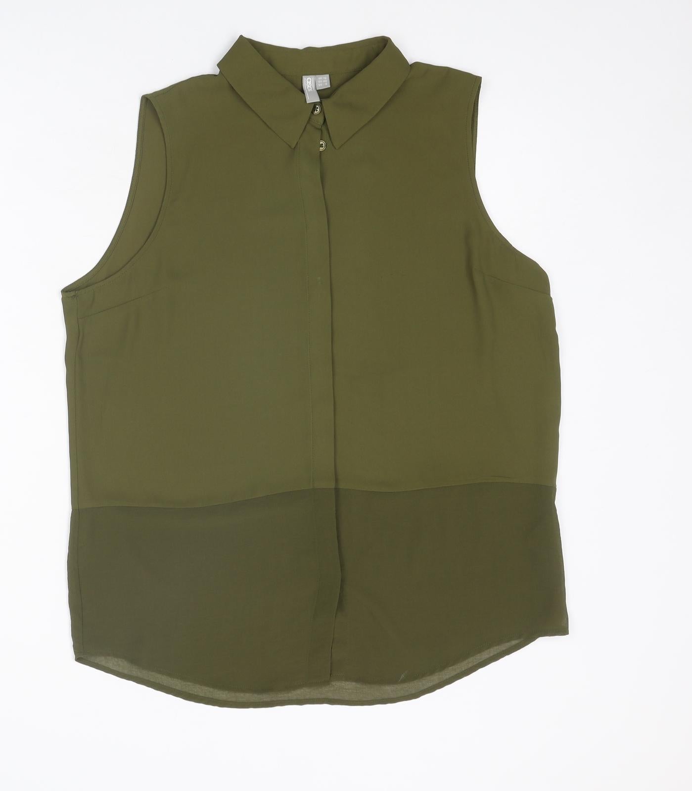 ASOS Womens Green Polyester Basic Button-Up Size 12 Collared