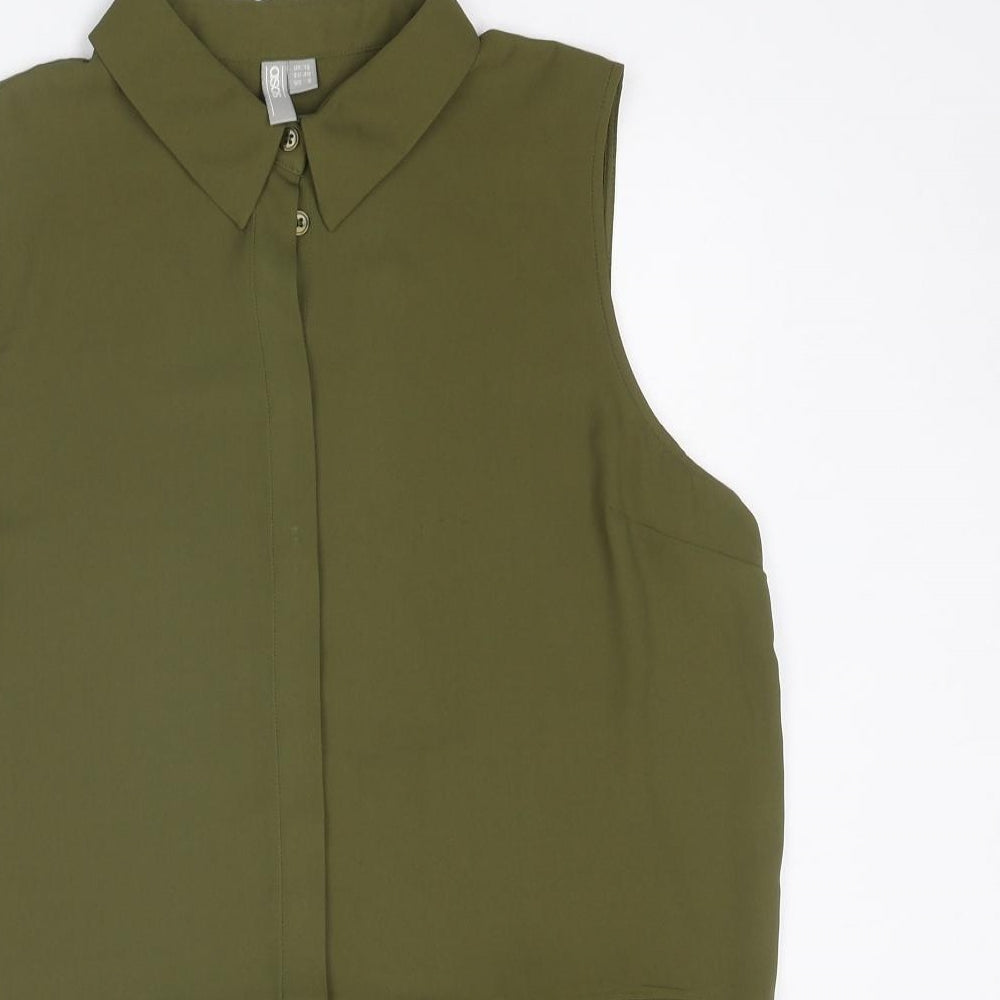 ASOS Womens Green Polyester Basic Button-Up Size 12 Collared