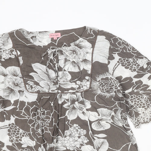 Phase Eight Womens Grey Floral Cotton Basic Blouse Size 10 Boat Neck