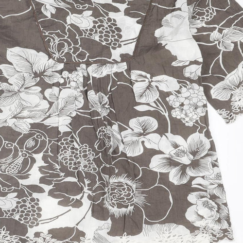 Phase Eight Womens Grey Floral Cotton Basic Blouse Size 10 Boat Neck