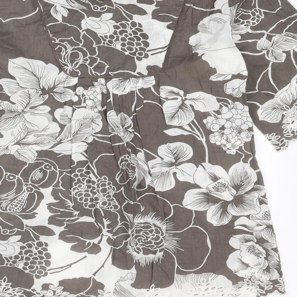 Phase Eight Womens Grey Floral Cotton Basic Blouse Size 10 Boat Neck