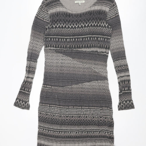 Laura Ashley Womens Grey Geometric Cotton Jumper Dress Size 12 Round Neck Pullover