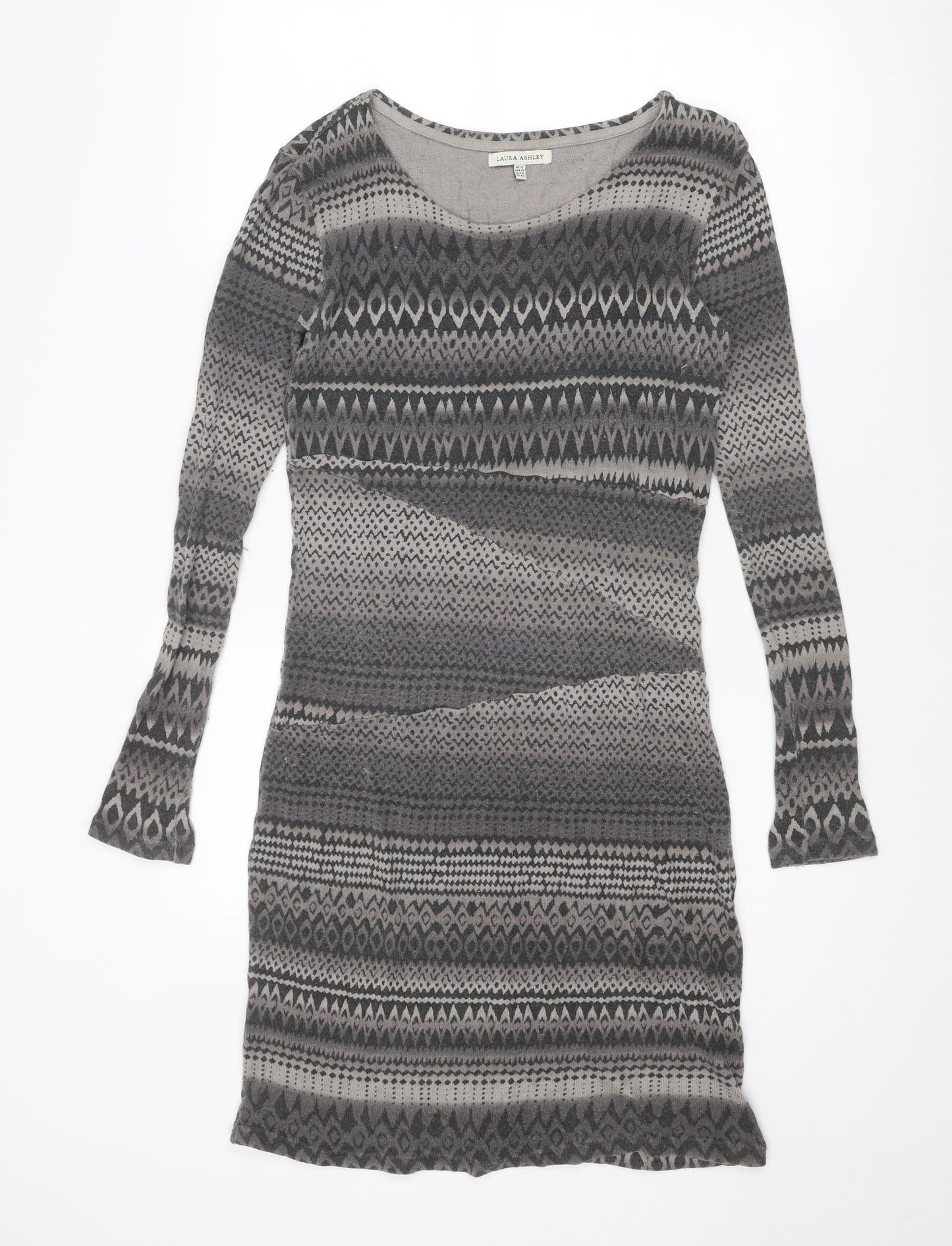 Laura Ashley Womens Grey Geometric Cotton Jumper Dress Size 12 Round Neck Pullover