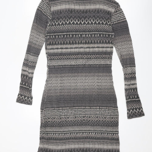 Laura Ashley Womens Grey Geometric Cotton Jumper Dress Size 12 Round Neck Pullover