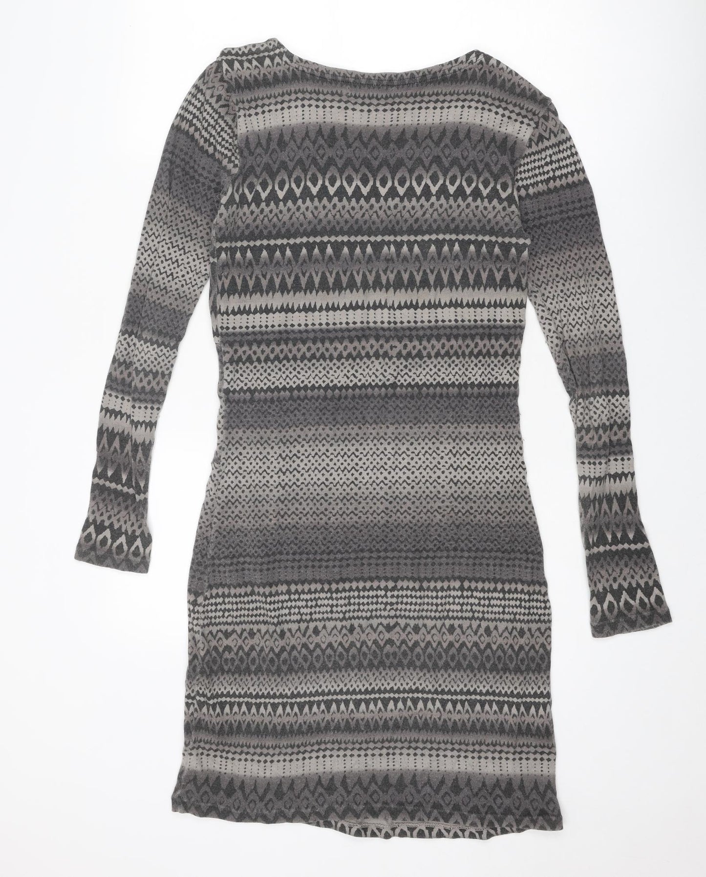 Laura Ashley Womens Grey Geometric Cotton Jumper Dress Size 12 Round Neck Pullover