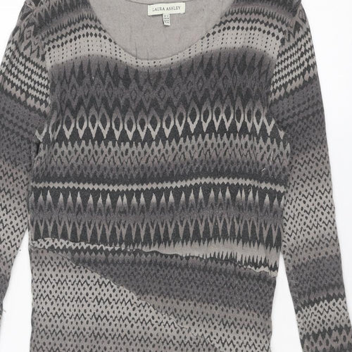 Laura Ashley Womens Grey Geometric Cotton Jumper Dress Size 12 Round Neck Pullover