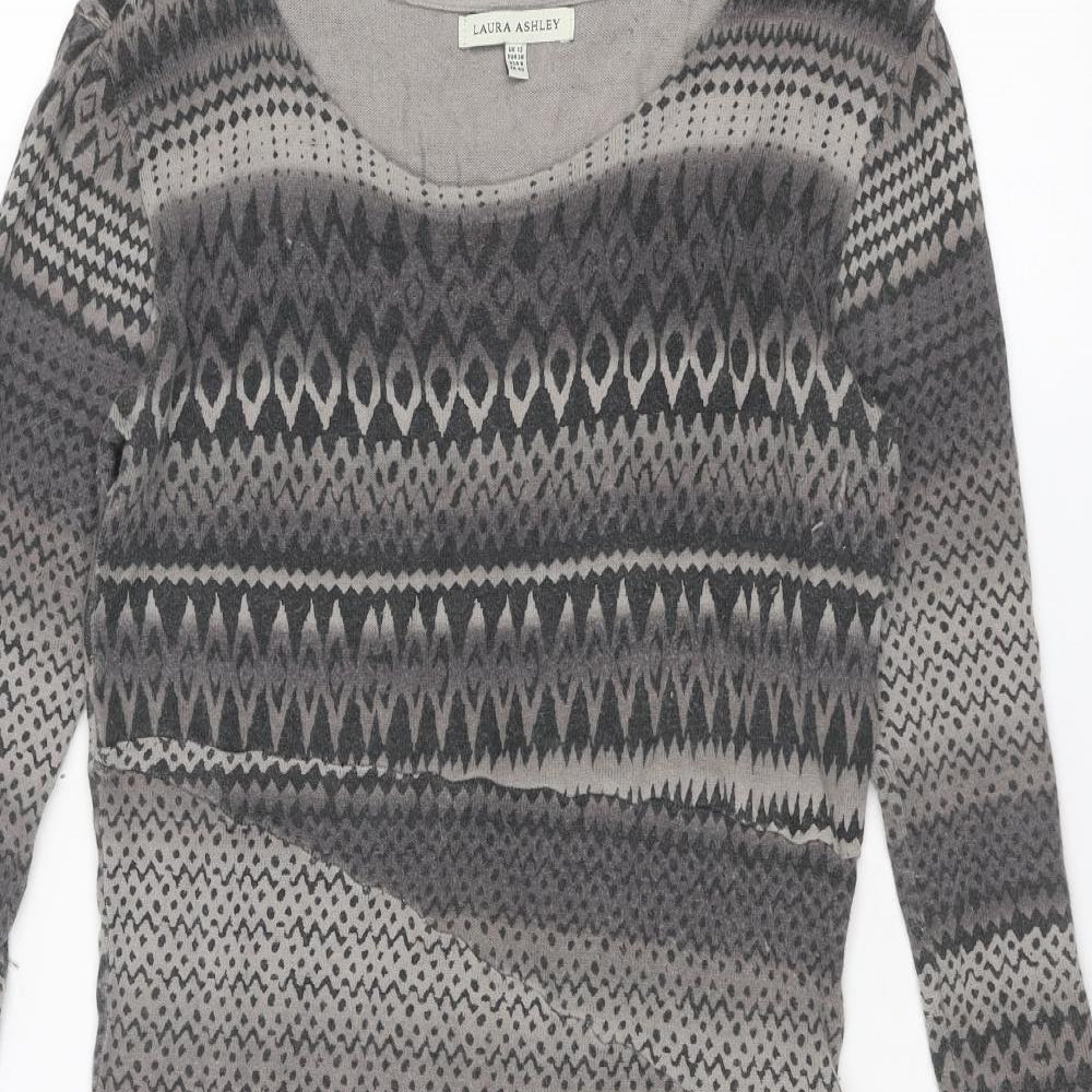 Laura Ashley Womens Grey Geometric Cotton Jumper Dress Size 12 Round Neck Pullover